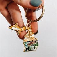De Verenigde Staten Michigan Staat Best Verkopende Goedkope Zacht Email Sleutelhanger Sleutelhanger Ring Custom 2d 3d Metalen Sleutelhanger