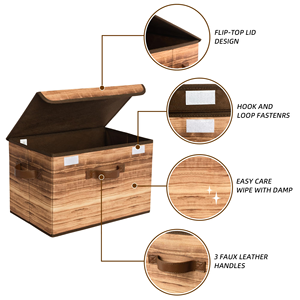 Fabric Storage <b>Bins</b> with <b>Lids</b>, Decorative Closet Storage and Organizer, Wood Grain Print <b>Bins</b> - Product Image 5