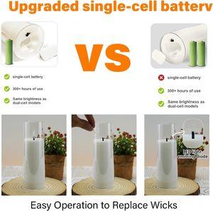 Flameless LED Pillar Candles Clear Holders <b>Battery</b> Operated Realistic Flickering Flame Eco-Friendly Diwali Christmas Wedding - Product Image 2