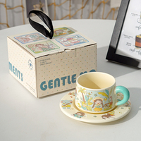 Tasse à café et soucoupe de dessin animé pour filles - Tasse en céramique exquise pour le thé de l'après-midi avec un design frais et mignon, emballage en boîte colorée