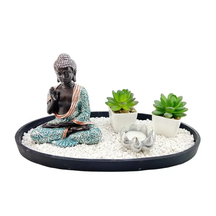 Home Decoratie Hars Boeddha Hoofd Standbeeld Voor Zen Tuin Set Bevat Witte Steen Thee Kaars Houder Wierook Brander Of Bloem pot