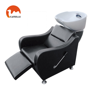 Schwarze Moderne Friseurstühle mit Keramikbecken Maßgefertigte Salonmöbel Waschstuhl-Bett für Friseursalon-Station - Product Image 2