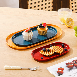 Creative wood-grain oval <b>plate</b>, a light luxury tableware <b>plate</b> for dishes, desserts, pastries, grilled skewers, fried skewers, - Product Image 3