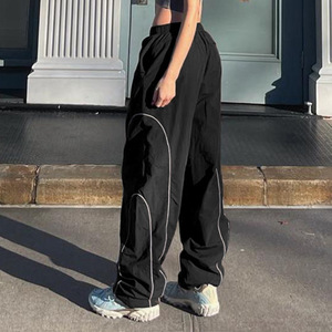 Street Style Contrast Color Loose Casual Pants Dance Design Elastic Waist <strong>Sports</strong> <strong>Trousers</strong> <strong>Women</strong> - Product Image 3