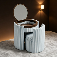 Coiffeuse moderne rayée rembourrée en chêne massif avec miroir et tabouret, ensemble de rangement convertible pour chambre, hôtel, appartement