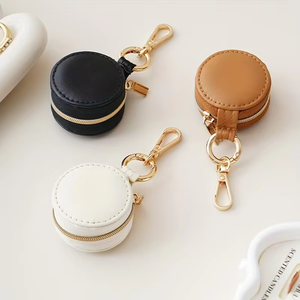 EQ Trendy Daily Carry Lightweight <b>Round</b> Zipper Closure Mini Jewelry Storage Keychain <b>Gift</b> <b>Box</b> - Product Image 4