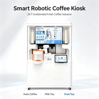 Automatische robotkoffiekiosk met 6-assige robotarm, verse koffie, melkthee, fruitthee, warme en koude dranken, automaat