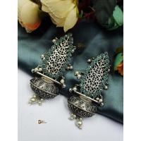 Boucles d'oreilles répliques en argent oxydé faites à la main avec pierres et perles, idéales pour les soirées, pour femmes, produit artisanal en gros