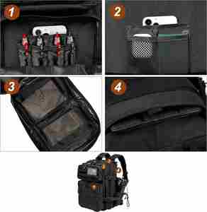 Sac à dos tactique unisexe en polyester 25L/35L, sac d'assaut avec fermeture éclair, porte-bouteille et bretelles - Product Image 6