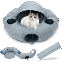 Lit tunnel pour chat en polyester bleu personnalisé, forme de beignet, pliable, avec housse, pour hamster, lapin, petits animaux, jouet interactif, lavable