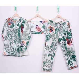 Ensemble de pyjama 2 pièces en satin 100 % coton imprimé à la main, taille élastique, manches longues, respirant, prix de gros - Product Image 5