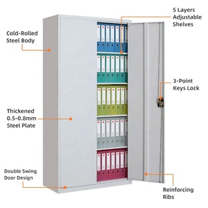 Mueble de Oficina Moderno de Fábrica, Armario Metálico de Acero con Doble Puerta Blanca, Estantes Ajustables y Cerradura, para Exteriores - Product Image 2