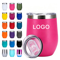 Individuell Bedruckter Pulverbeschichteter 12 Unzen Vakuumisolierter Edelstahl Ei-förmiger Weinbecher Tumbler 12oz Mit Schiebedeckel
