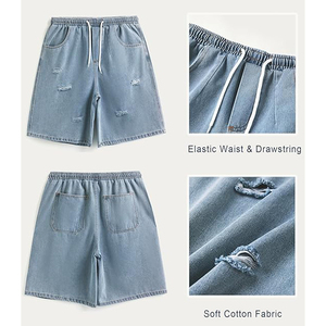 Shorts en jean baggy taille mi-haute personnalisés pour hommes, style Y2K, cargo, déchirés, taille élastique, en denim, confortables, décontractés, streetwear, été - Product Image 4