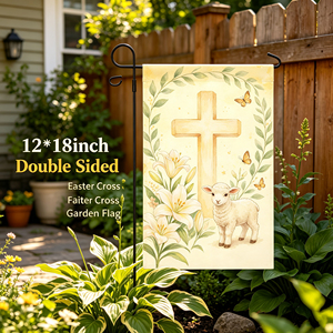 Bandera de Jardín con Cruz de Pascua, Doble Cara, con Lirios, Corderos, Eucalipto y Mariposas, Decoración para el Jardín y el Hogar en la Semana Santa - Product Image 1