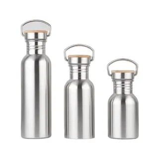 Stainless Steel Single Wall Water Bottle Tumbler Bottle With Bamboo Wooden Lid
