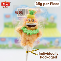 Wholesale 35g Cartoon Marshmallow Lollipop 20pcs Box Individually Wrapped Low Sugar Candy OEM