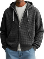Nouveau modèle de veste à capuche à double fermeture éclair en tissu gaufré résistant, à manches longues, pour homme, couleur unie, coupe ample, sweat-shirt décontracté de sport