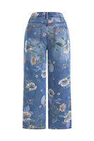 Jean ample taille basse pour femme YUANBOFEI, imprimé floral, coupe large, en denim bleu vintage