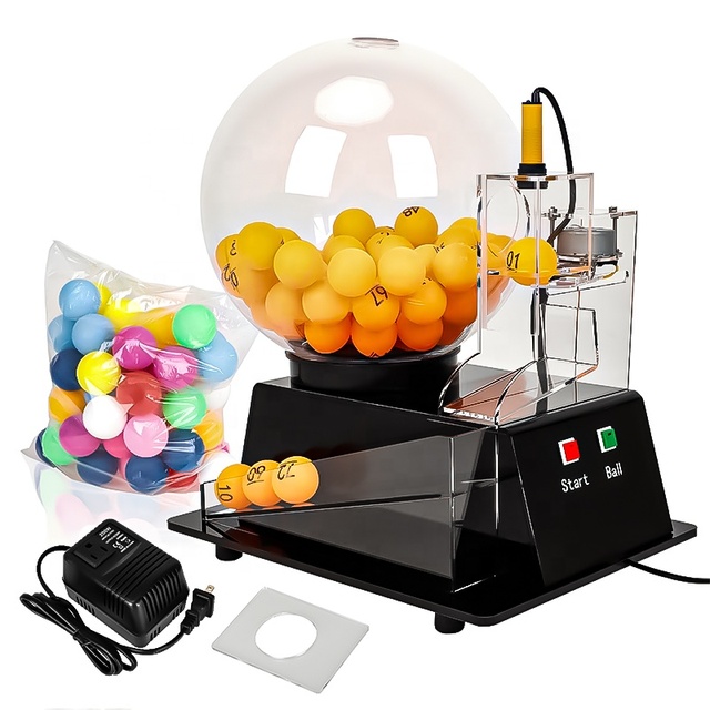 Electronic Bingo Ball Machine, Automatic Acrylic Bingo Cage and Lottery Balls Set with Calling Balls, Colorful Chips Bingo Game