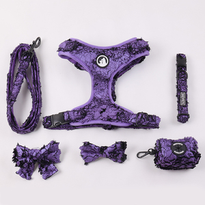 Accesorios para perros Correa y collar de perro mascota ajustable Nudo de lazo de lujo Conjunto de arnés de perro bordado de flores de pecho personalizado - Product Image 6