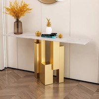 Console d'entrée moderne de luxe léger en marbre avec piétement, meuble étroit pour hall d'entrée