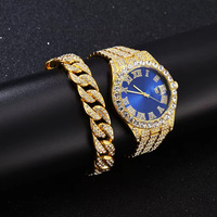 Relojes de Lujo Personalizados al por Mayor, sin Marca, para Hombre y Mujer, con Esferas Grandes y Completamente Adornados con Diamantes, Conjuntos de Regalo con Brazalete