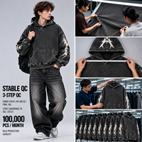 Sweat à capuche en molleton 100 % coton avec strass pour homme, imprimé vintage délavé, style streetwear, fabriqué par une usine OEM