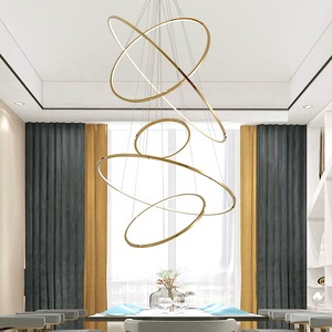 JYLIGHTING Lampe moderne en acier inoxydable doré à LED Style contemporain Grand <span class=keywords><strong>anneau</strong></span> métallique Luminaire suspendu pour la maison Hôtel Projet - Product Image 2