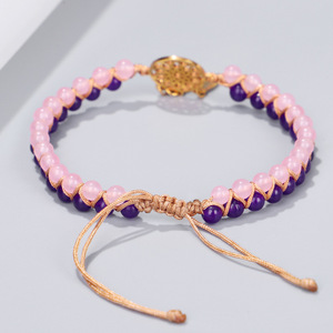 Gold Stainless Steel <strong>Dreamcatcher</strong> Jewelry Agate Pink Crystal Energy Natural Stone Beads Two Double Layers <strong>Bracelet</strong> for Women - Product Image 2