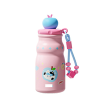 Botol Minum Anak Bentuk Apel Lucu 500ml, Termos Portabel dengan Tali Gantungan Berhias Manik-Manik