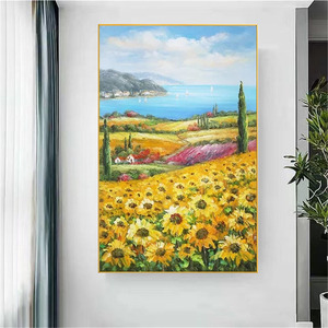 100% <span class=keywords><strong>peinture</strong></span> à l'huile peinte à la main <span class=keywords><strong>champ</strong></span> <span class=keywords><strong>de</strong></span> <span class=keywords><strong>tournesol</strong></span> jaune texturé toile <span class=keywords><strong>peinture</strong></span> à l'huile moderne or <span class=keywords><strong>peinture</strong></span> - Product Image 6