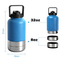 Bouteille d'eau pour animaux de compagnie avec logo personnalisé, 2 bols amovibles, 3 en 1, en acier inoxydable, isolée sous vide, distributeur d'eau de voyage, flacon isotherme 24h, pour l'extérieur
