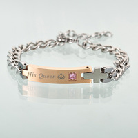 Son roi sa reine Bracelet Couple Bracelet en acier inoxydable or Rose noir respectueux de l'environnement Saint Valentin pour Couple