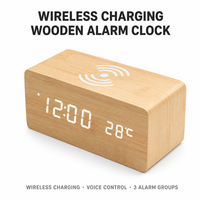 Réveil numérique intelligent en bois avec chargeur sans fil rapide, fonction de température intérieure et calendrier pour bureau OEM/ODM