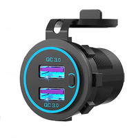 Prise de chargeur USB à Charge rapide 12V/24V double QC3.0 avec interrupteur à bouton d'alimentation pour voiture, voiturette de Golf, bateau marin