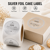 Étiquettes de gâteau durables avec autocollant adhésif en feuille d'argent pour l'emballage alimentaire, finition brillante, forme ronde