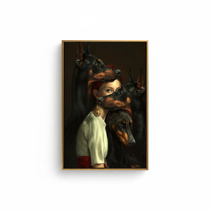 Gothic Woman with Dobermans <b>Canvas</b> Print: Dark Feminine Portrait Art,GOLD <b>FRAMED</b> <b>CANVAS</b> - Product Image 2