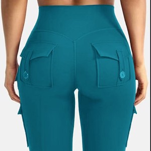 Taille haute Invisible Quatre-Way Stretch Évacuation de la transpiration Respirant Poche Sports Pantalon de yoga à jambes larges pour la salle de sport - Product Image 5