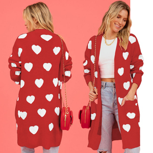 Valentines Day Gift Knitted <strong>Cardigan</strong> Heart Jacquard Outwear Cute pink Women <strong>Long</strong> Sweaters <strong>Cardigans</strong> <strong>With</strong> <strong>Pockets</strong> - Product Image 5