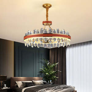 Lámpara moderna de doble capa, iluminación de dormitorio, anillo de lujo dorado vivo, luz colgante de cristal - Product Image 1