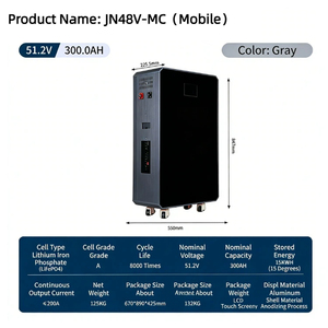Batería de Litio LiFePO4 de 51.2V 300AH 15kWh para Almacenamiento de Energía Solar Fotovoltaica en el Hogar, Apilable, Híbrida, con Pantalla Táctil Móvil - Product Image 2