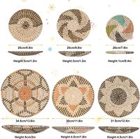 Plateau de service rond personnalisé en jonc de mer et rotin, panier de rangement pour fruits et bureau, ensemble de décoration murale tressée BOHO pour salon, décoration intérieure