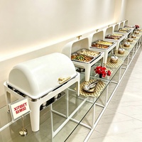 Bain-marie rectangulaire de luxe 9L blanc avec compartiments, chauffe-plat professionnel en acier inoxydable pour buffet, traiteur, mariage, hôtel