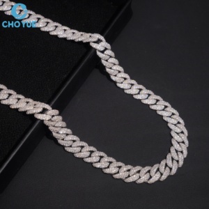 Collar de Cadena de Plata con Baño de Rodio y Moissanita para Mujer, Corte Brillante Redondo, Microincrustaciones, Estilo Hiphop Unisex - Product Image 1