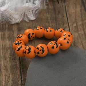 Fashion <b>Personalised</b> Pumpkin Spider Print <b>Beaded</b> <b>Bracelet</b> Jewelry Halloween Wooden Beads <b>Bracelet</b> for Party - Product Image 1