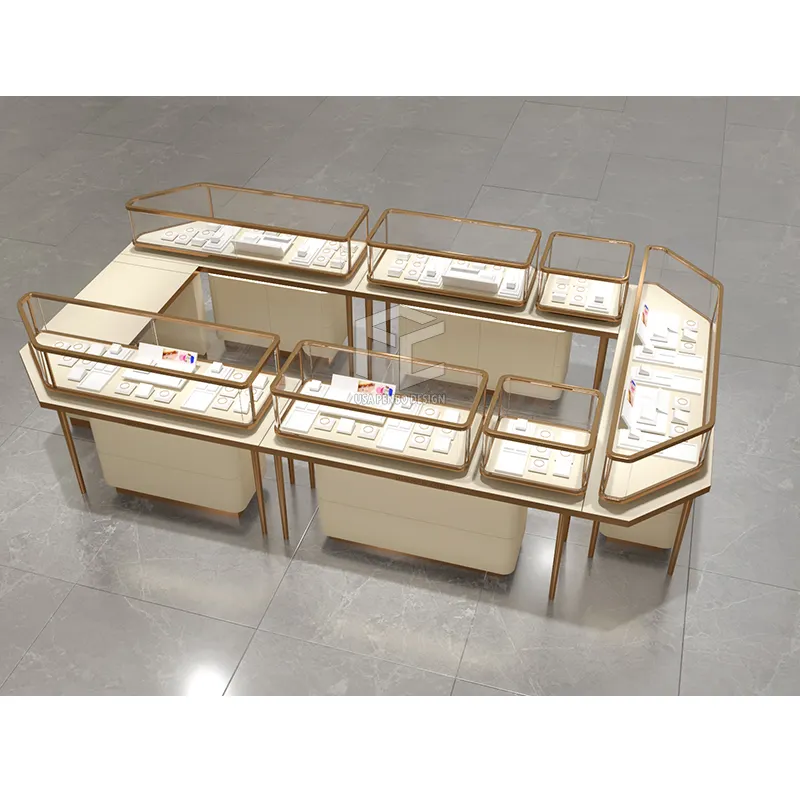 Retail Shop Mall Decoration Jewelry Kiosk Design Gold Jewelry Island Cabinet Elegant Glass Showcases For Watches And Jewellery