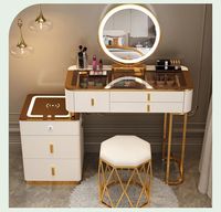 Coiffeuse de chambre moderne en bois massif écologique avec miroir LED éclairé et recharge sans fil, multifonctionnelle et convertible