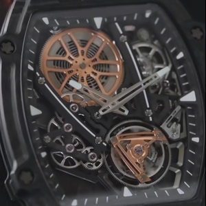 RM 2705 Style Floating Tourbillon Racing Wheel Rim Design Exposed Gear <b>Automatic</b> Mechanical Watch Carbon Fiber Case Rubber 100m - Product Image 4