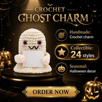 Lot de 24 mini-figurines Halloween au crochet, faites à la main, avec motifs fantôme, citrouille, chat, crâne, chapeau de sorcière, mini-poupées décoratives en coton pour bureau